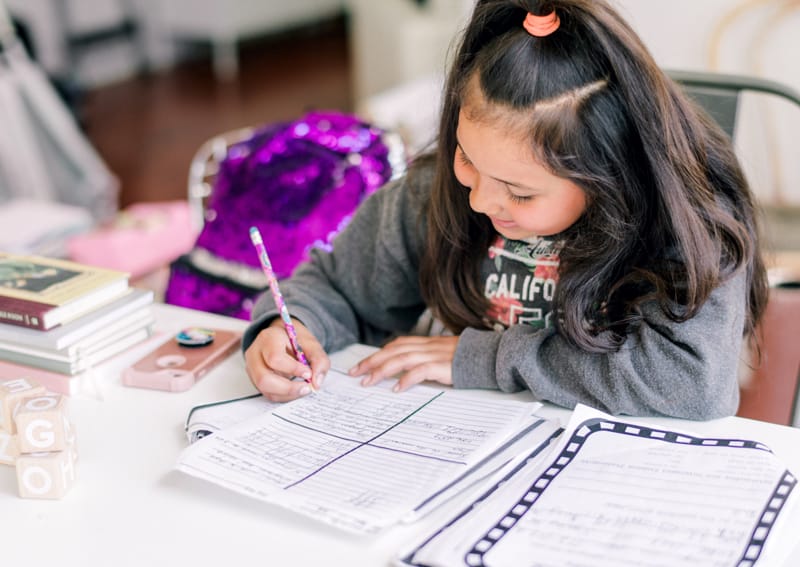Young girl doing homework